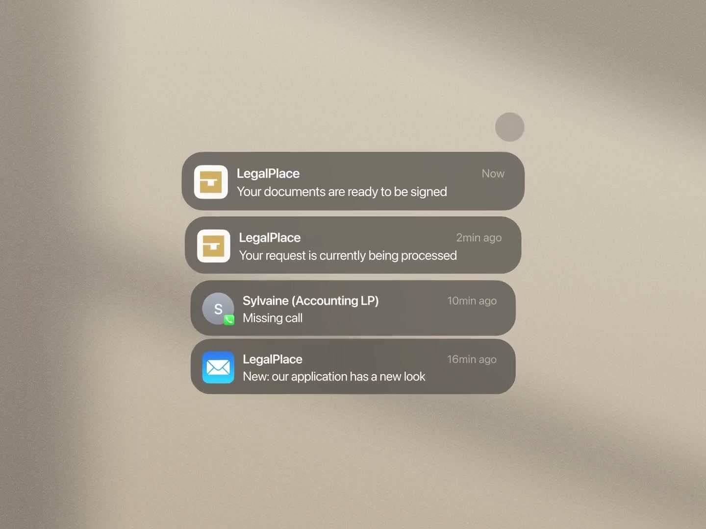 LegalPlace, UI notifications